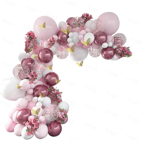 Rose Gold Ballonbue Sæt - 118 stk. Baby Pink Hvidt og Rose Gold Ballon Guirlande Sæt med Sommerfugl Klistermærke til Piger Baby Shower, Fødselsdag, Bryllup,