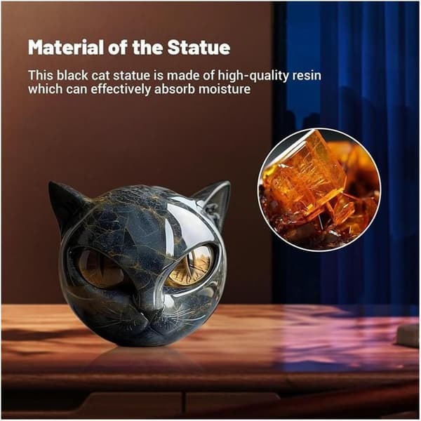 Sort kat stenskulptur figur, luksus sort kat stenskulptur, krystal kattefigur - 2 stk.