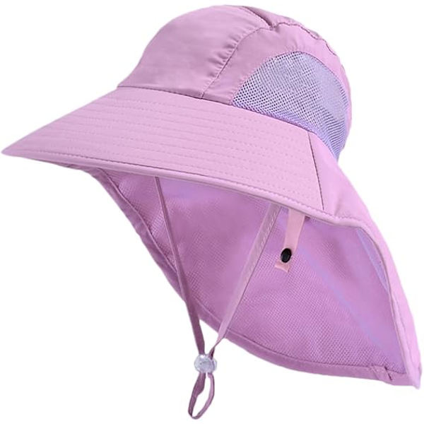 Barn Bred Solhatt med Nackskydd 4-13 År Flickor Solhatt Pojkar Mesh Cool Hat Anti UV Kep Purple