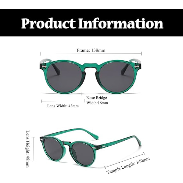 Retro Runda Polariserande Solglasögon Herr Dam, Vintage Polariserande Solglasögon Klassiska Trendiga Nyanser Unisex UV-skydd Transparent Green/Green
