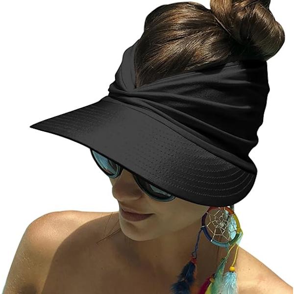 Dam solskydd keps bred brätte UPF 50+ UV-skydd sommar topless strandhatt hopfällbar snabbtorkande solskydd strand sport keps Black