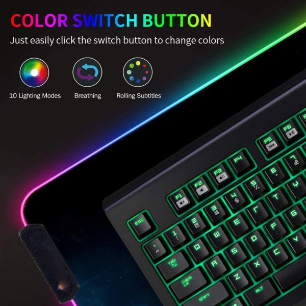 RGB gaming musemåtte XXL LED stor musemåtte 800 x 300 x 4 mm Musemåttebelysning Tastaturmåtte Ekstra USB-indgang til mus, tastatur eller mobiltelefon