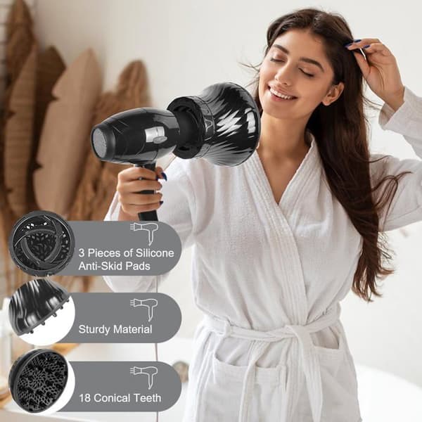 Universal hårtørrer-diffuser, justerbar diffuser til krøllet hår til diametre fra 4,3 cm til 7,4 cm, med massagebørste