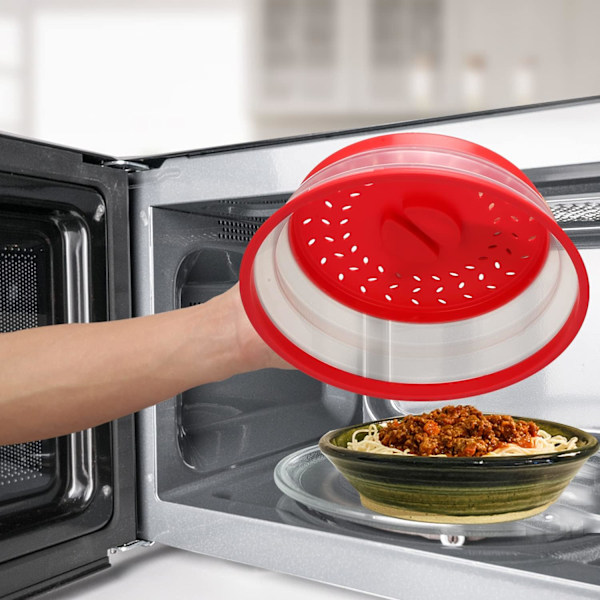 Hopfällbart mikrovågsugnsskydd för mat, stänkskydd för mikrovågsugn, durkslag, diskmaskinssäkert, 2-pack Red 2pcs