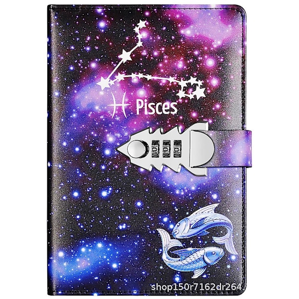 A5 Kreativ Kombinationslås Tolv Konstellation Dagbog Pu Læder Kombinationslås Dagbog Med Lås Dagbog Notatblok c Pisces