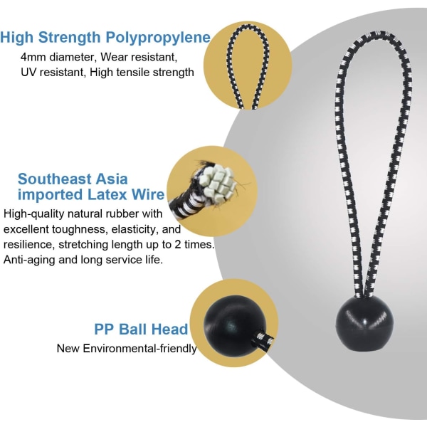 30 stk. sorte elastiske kugletov - kraftige presenning elastiske tov til presenning telt camping pavillon flag telt 4*12 inches