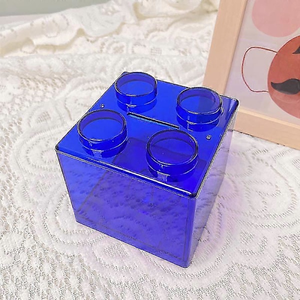 Drömsparande Byggkloss Barn Spargris, Klar Akryl Byggkloss Pengabox, Myntsparbox För Flickor Pojkar Blue