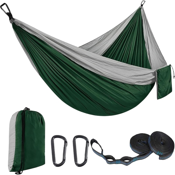 Utendørs Hengekøye Camping, Reise Hengekøye 270x 140cm, Ultralett Bærbar og Pustende Hengekøye for Hage Strand Dark green