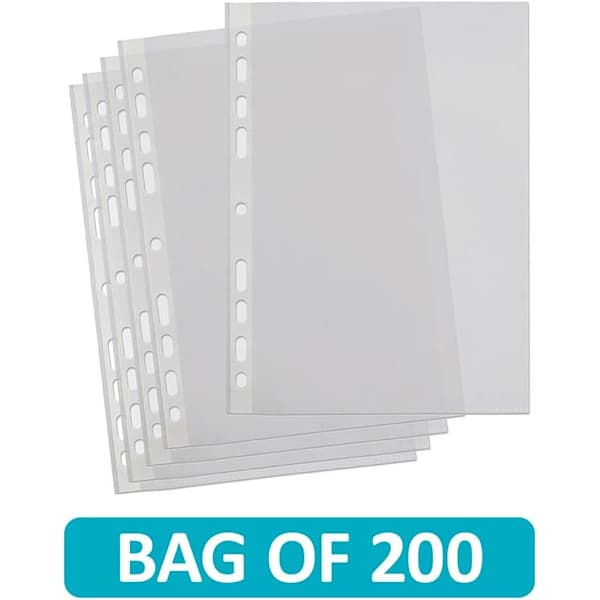 Lommer, transparente A4-plastlommer, forsterket rygg, multi-hull for ringpermer, 200-pakning 200 stk