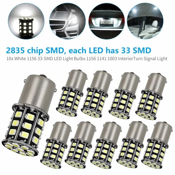 10 x Supersterke hvite 1156 Bobil Tilhenger 33SMD LED 1141 Interiørlys