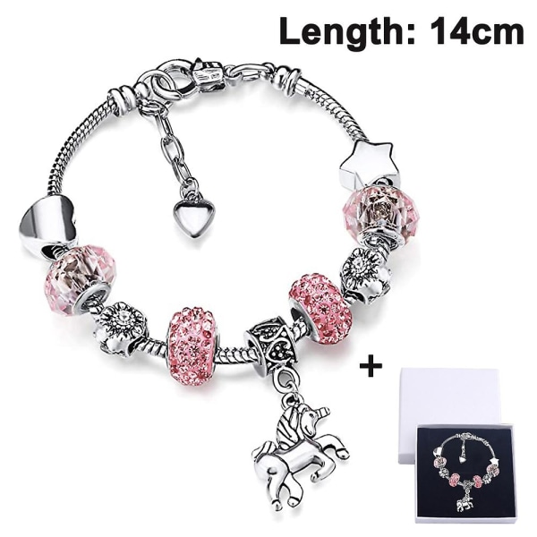 Glänsande kristall strass charm armband armband med enhörning hänge presentförpackning kort set för kvinnor flickor