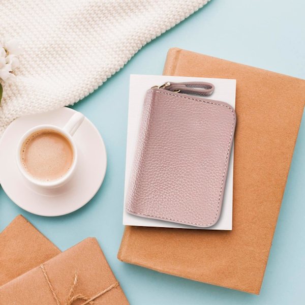 Kvinde Kreditkort Holder, Lille RFID Blokering Damepung med Rustfrit Stål Lynlås Læder Accordion Pink Punge Etui til Kvinder ID Kompakt 1