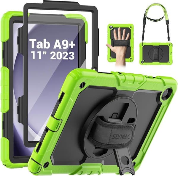 Etui for Samsung Galaxy Tab A9 Plus 11-tommers 2023 med skjermbeskytter, S Pen-holder, robust etui med håndleddsstropp