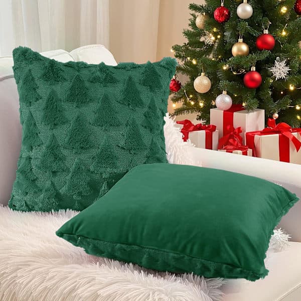 Set med 2 julkuddöverdrag 45x45cm Mjuk Kort Sammet Soffkudde 3D Mönster Kuddfodral Lyxig Dekorativ Vardagsrum Sovrum Julgran