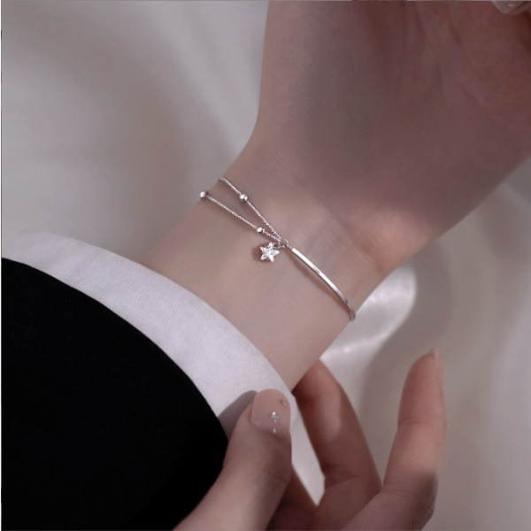 925 Hopeaa Tähti Zirkonin Pallo Rannekoru Ketju Ranneke Charm Naisille Pari