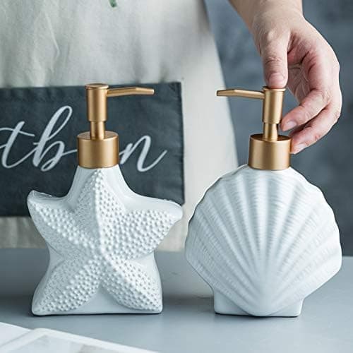 Keramisk Relief Søstjerne/Musling Sæbedispenser Flaske Lotion med Pumpe Søstjerne - Søstjerne