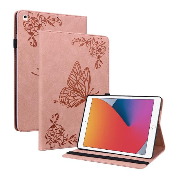 Læder Etui iPad 10.2 8. Gen (2020) Sommerfugle Pink