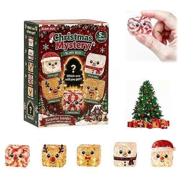 Julkub Squishy Fidget Blind Box, Mjuk Långsam Återhämtning Stressleksak, Söt Semestertema Klämleksak För Barnpresent Och Samling 1set