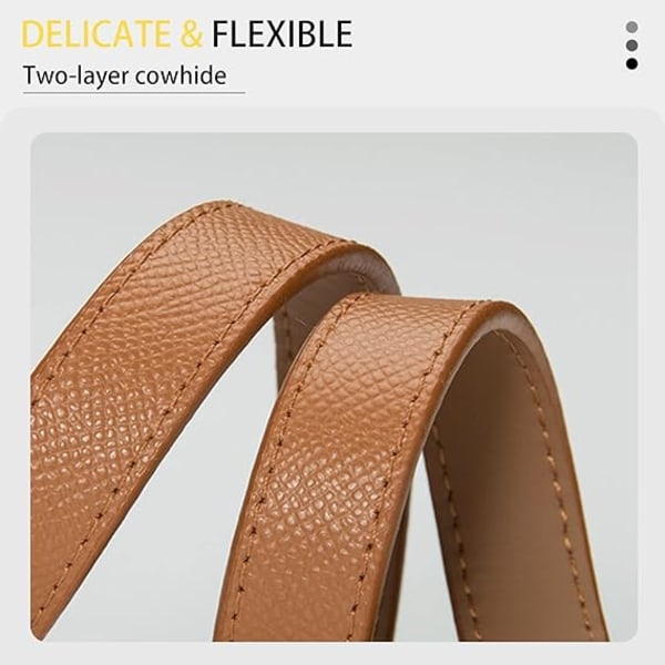 Smal og elegant skinnbelte for kvinner - Klassisk ensfarget belte i skinn med justerbar spenne i gull eller sølv