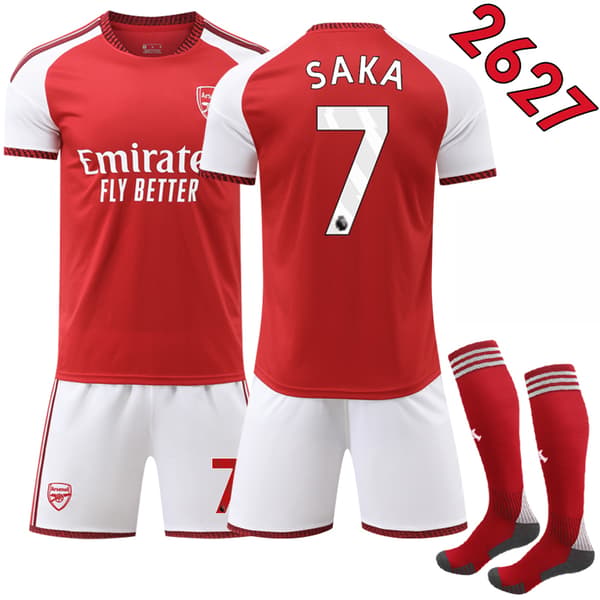 26-27 Arsenal Hjemme Børnefodboldtrøje med Strømper Nr. 7 Saka 16 16 No.7