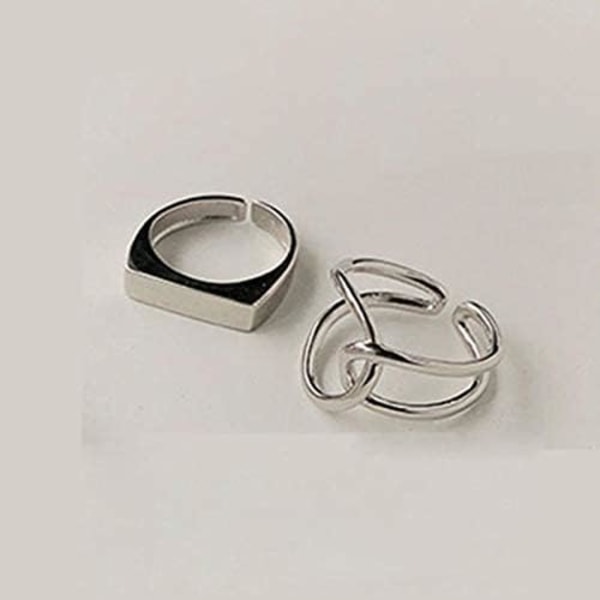 Öppna Ringar Kreativ Enkel Geometrisk Handgjord Ring Förlovningssmycken Presenter för kvinnor Par-2st