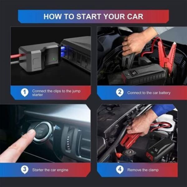 Bærbar Smart Bil Startkabel med Krokodilleklemmer for 12V Starter