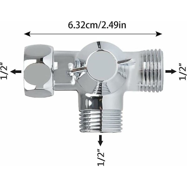 Solid Messing 3-vägsventil, 3-vägsavledningsventil, 3-vägsduschventil, G1/2\" T-adapterventil, för dusch, handdusch och avledningsdusch