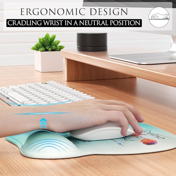 Ergonomisk musemåtte med håndledsstøtte i memoryskum, komfortabel computermåtte til bærbar computer, smertelindrende håndledsstøtte med fjerpil Feather Arrow