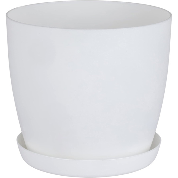 Vita trädgårdsprydnader vita krukor med fat – Blomkrukor utomhus med matt yta och växtbricka – Krukor med fat White 20cm*17.5cm*14cm