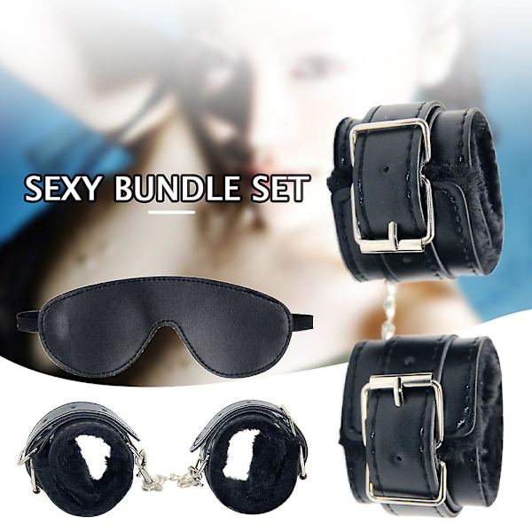 Sex Hand Cuffs Och Blindfold Set Läder Armband Manschett Rollspel Verktyg För Par