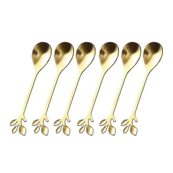 Små kaffeskjeer søte gullbladform mini rustfritt stål espressoskjeer for dessert teskjeer røre skje (gull) (6 stk)