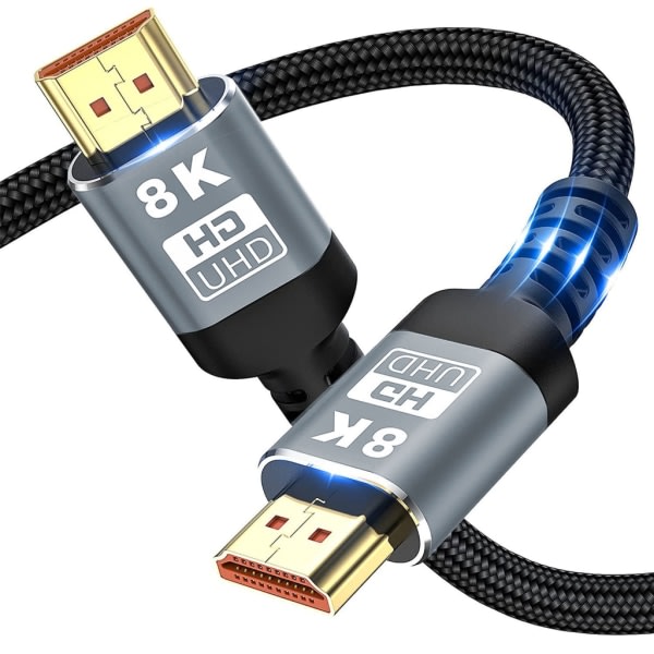 HDMI-kompatible kabler 2.1 48 Gbps 8K Ultra High Speed ​​flettet kabel, 4K @ 120Hz, 8K @ 60Hz, HDCP 2.2 & 2.3, HDR 10 2M