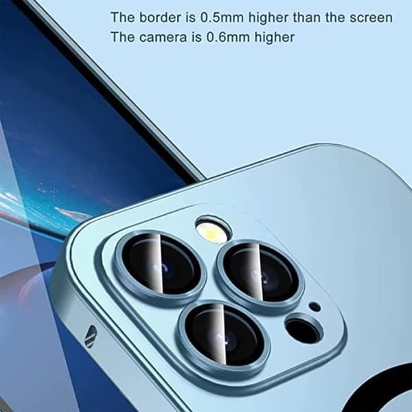 Mat aluminiumsetui med magnetisk opladning, metaletui til iPhone 14, 13, 12 Pro og iPhone 13 Pro Max (sølv).