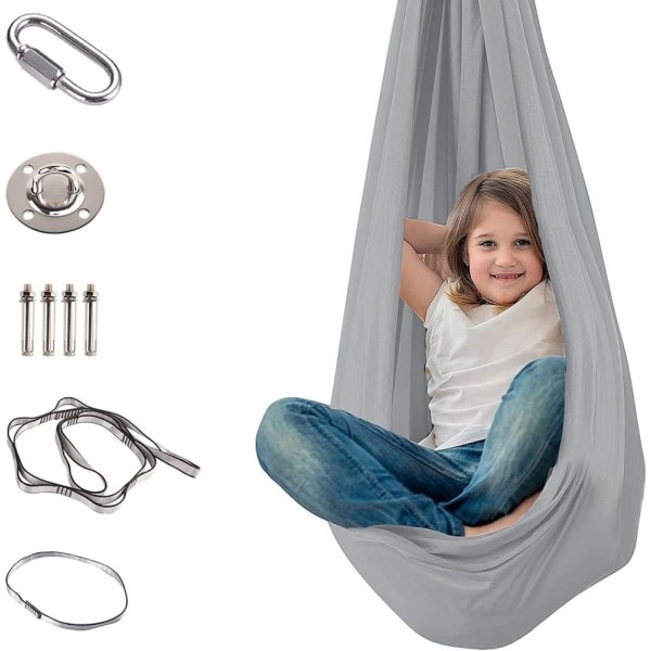 Indoor Hammock Sensory Swing lapsille Ihanteellinen joogaan (harmaa) 1*2,8m-WELLNGS