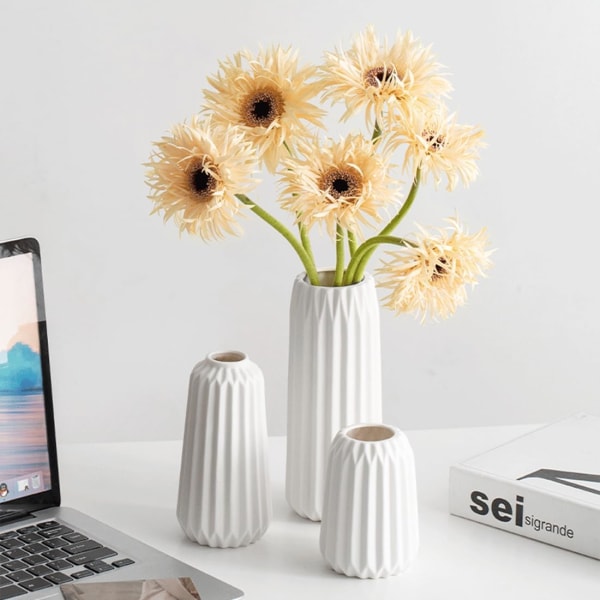 Lille Keramisk Vase Sæt, Sæt med 3 Hvide Blomster Vase i Nordisk Stil til Hjemmeindretning, Mini Dekorativ Vase