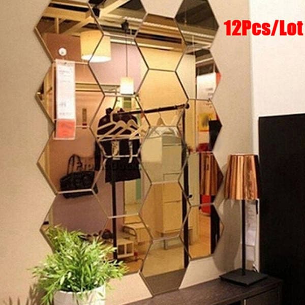 12st Hexagonala Ram Stereoskopisk Spegel Väggdekor Silver 46*40*23 Silver 46*40*23