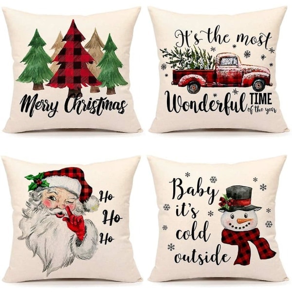 Christmas pillowcase 18x18 set of 4 farmhouse Christmas decor red black