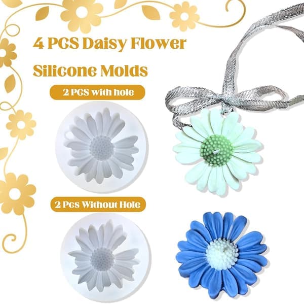 4 Daisy Blomster Silikone Lysforme, 3D Silikone Blomster Lysform, Sæbe Voks, Epoxyharpiks Gips, Polymer Ler Betonstøbning, Dekorationsform