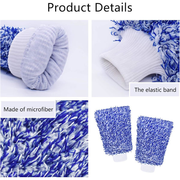 Mikrofiber Bilvask Votter Rengøringshandsker Udstyr Svampe, 2 Sæt Professionelle Ridsefri Polering Rengøringshandsker Blue