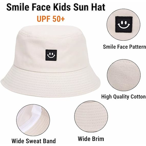 Barn Smile Face Solhatt, UPF 50+ Småbarn Pojkar Flickor Sommar Hinkhatt Bred Brätte Unisex Strandhattar Mössor för 2-8 År