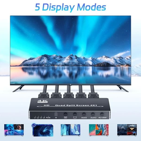 4K HDMI-kompatibel multiviser 4x1 Quad Multiviser 4x1 Switch Multiviser Transparent Switch