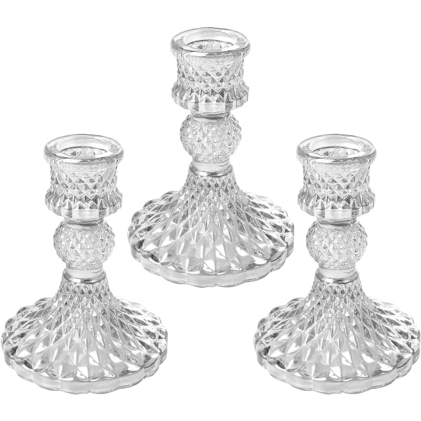Lasinen kynttilänjalka, tyylikkäät kristallikynttilänjalat koristeelliset kynttilänjalat 3 kpl häihin, festivaaleihin, juhliin.