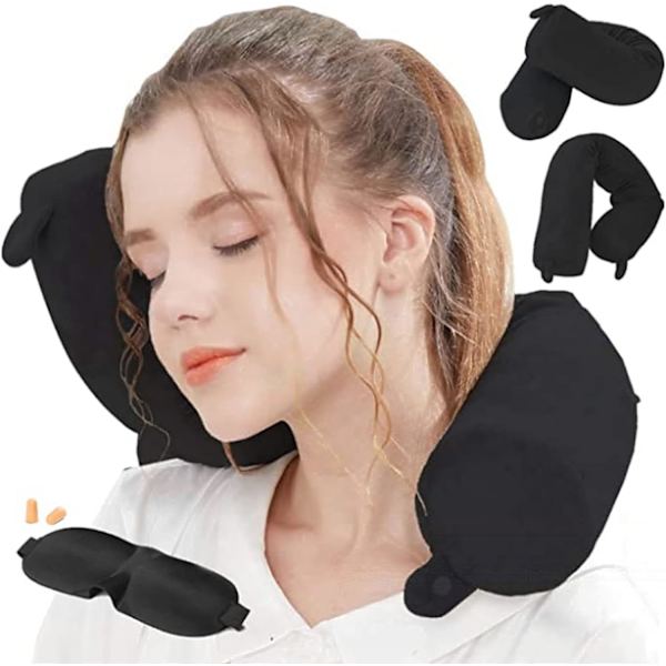 Reisepute Twisted memory foam nakkepute Pute for å støtte nakke, hake, midje og ben Justerbar buet rullepute for reise, fly, bil, tog Black