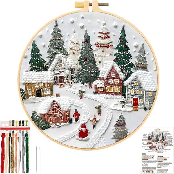 Broderisæt til jul, DIY broderi håndarbejdssæt til begyndere voksne, Håndsæmningssæt