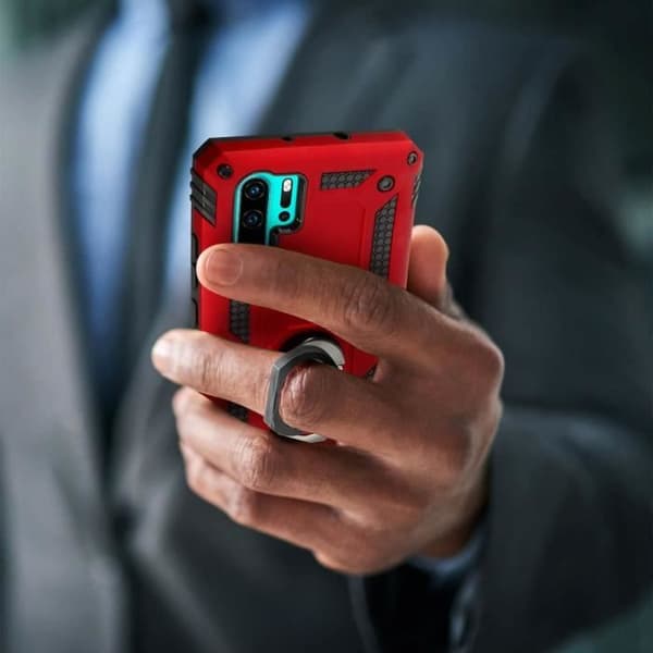 Beskyttelsesetui - Huawei P30 Pro - Dobbelt materiale - Rød - Integreret videostativ