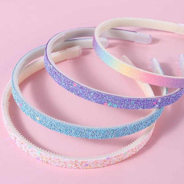 Glitter Hovedbånd, 4 stk. Funklende Søde Skridsikre Chunky Hårbånd (Stjerne Blå, Stjerne Pink, Stjerne Lilla, Gradient Varm cFarve)