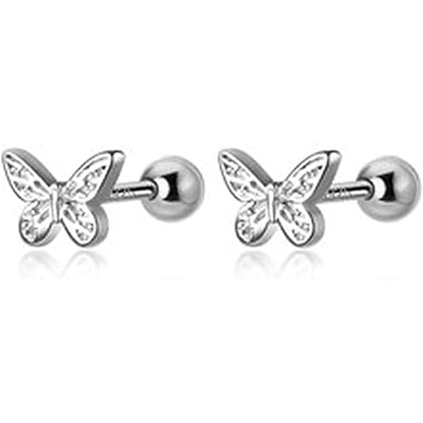 18g Tiny Butterfly Små ørepynt for kvinner Tenåringsjenter Little Brusk S925 Sterling Sølv Mini Smykkegaver
