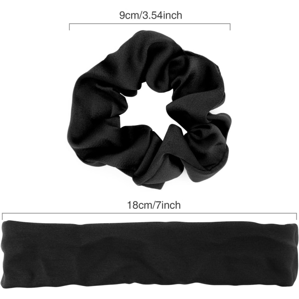 Black Scrunchies sateng silke stretchy ensfarget pannebånd for tykt hår krøllete hår tynt hår Sove Sporløs frizz forebygging (3 stk)