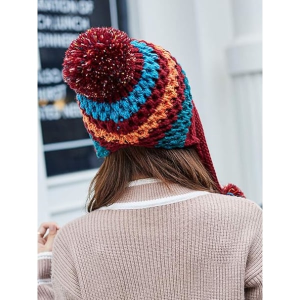 Kvinner Vinter Strikk Øreklaffer Pompon Hat