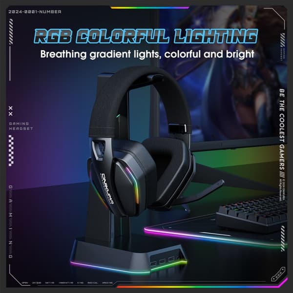 ONIKUMA Trådlöst Gamingheadset - Tri-mode Bluetooth 5.3/2.4G/USB-C - 40mm element - 1000mAh batteri - Svart